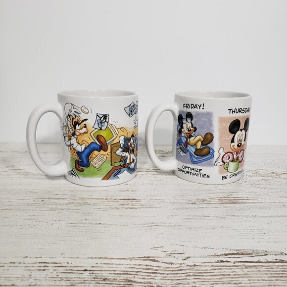 Pair of Disney Oversized Coffee Mugs Mickey & Goofy in the Workplace / Office - Picture 2 of 5